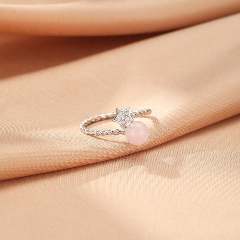 Bague Quartz Rose – Douceur Céleste, Argent