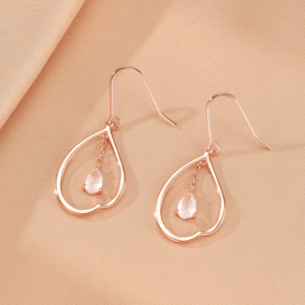 Boucles d’Oreilles Quartz Rose – Larmes de Douceur, Argent Plaqué Or