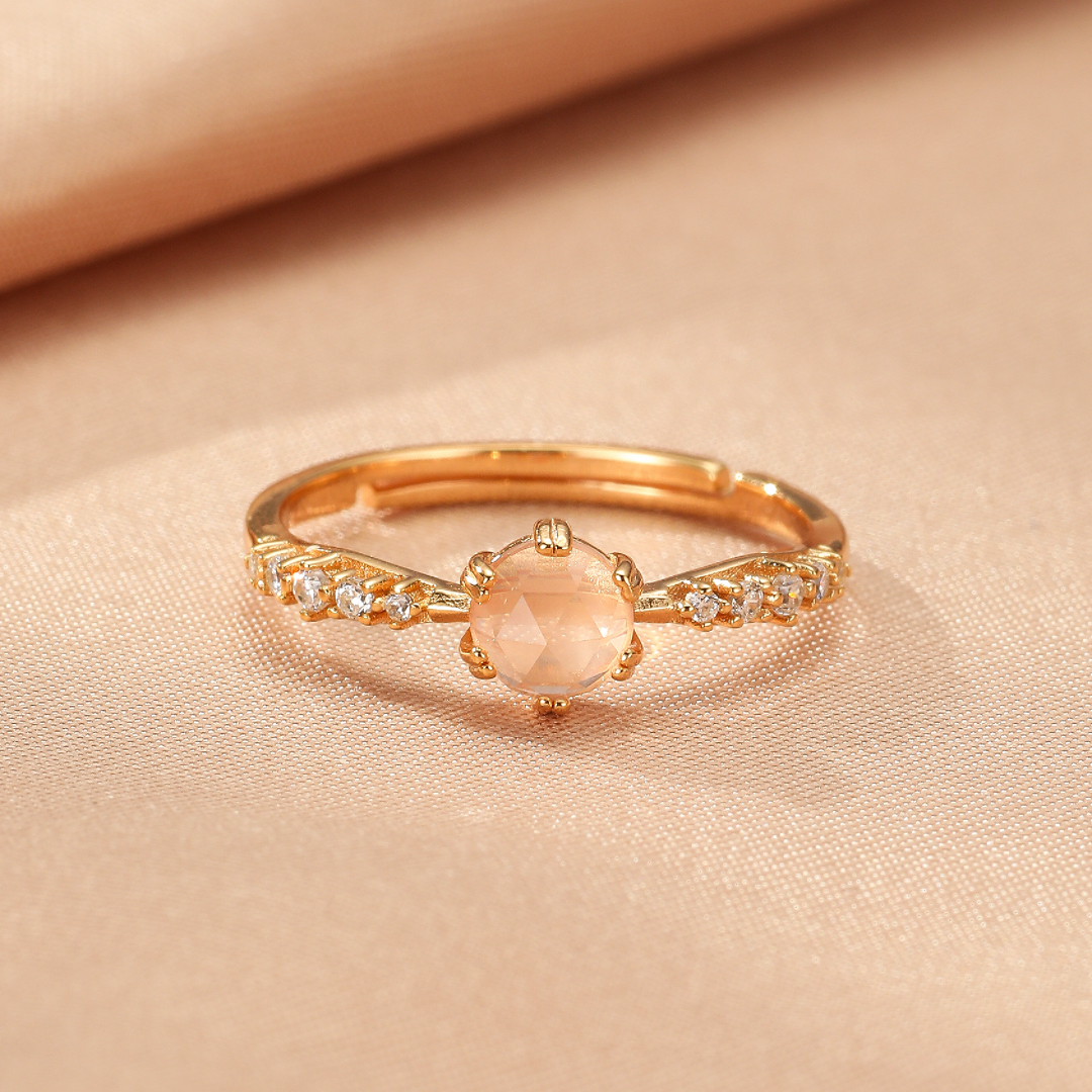 Bague Quartz Rose – Éclat de Tendresse, Argent Plaqué Or 10K