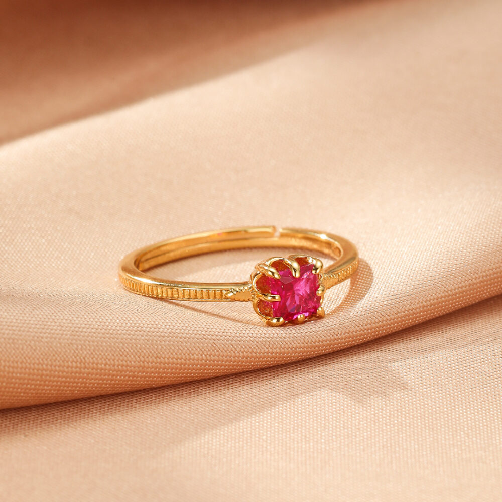 Bague Cornaline – Fleur Royale, Argent Plaqué Or