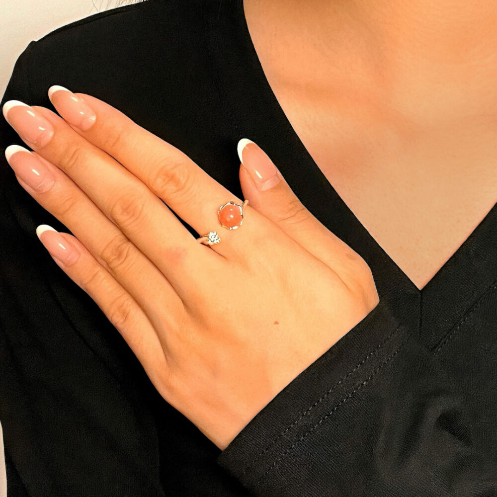 Bague Quartz Rose – Fleur de Tendresse, Argent