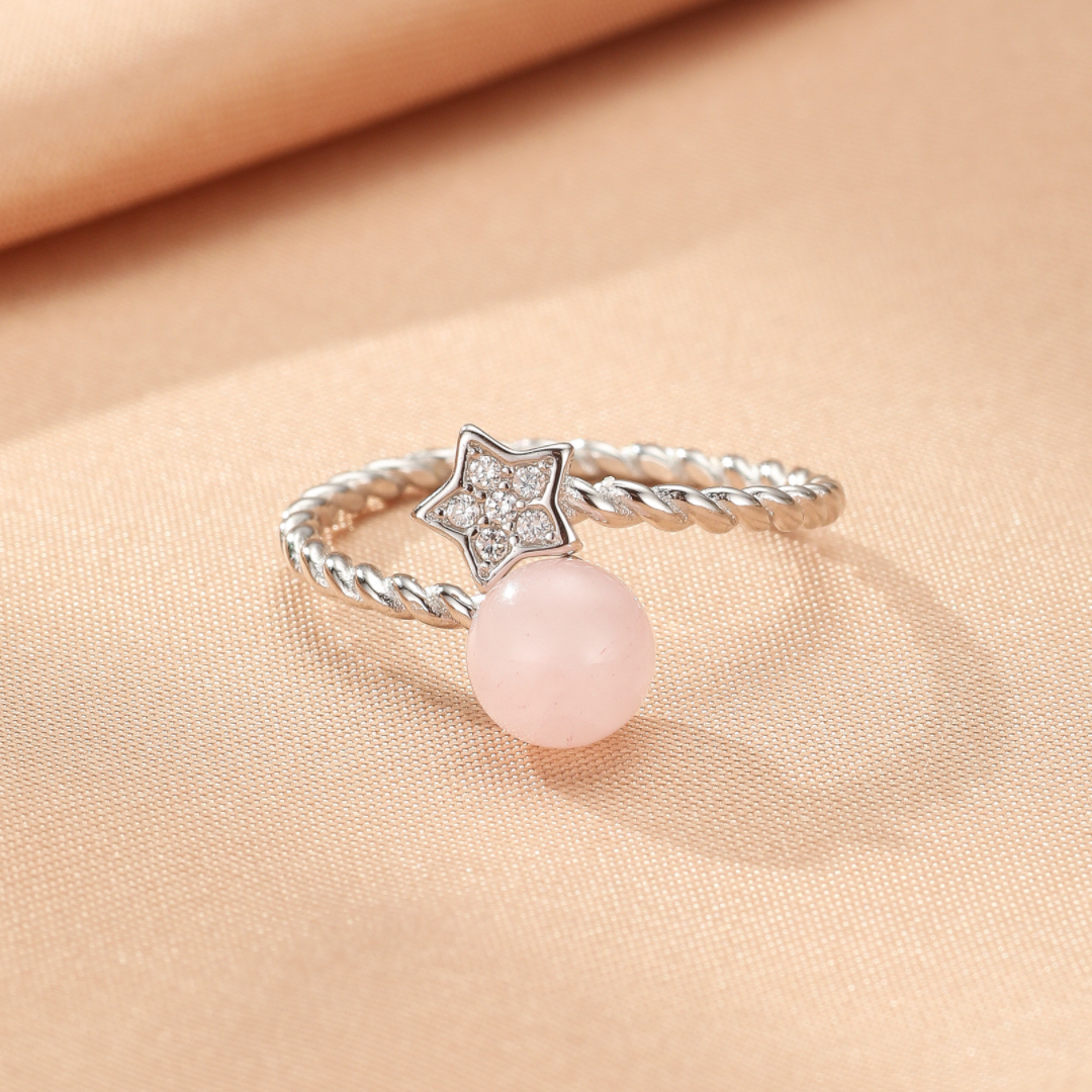 Bague Quartz Rose – Douceur Céleste, Argent