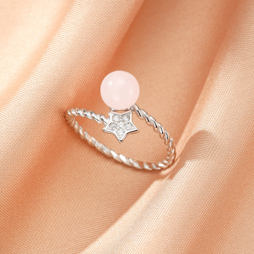 Bague Quartz Rose – Douceur Céleste, Argent