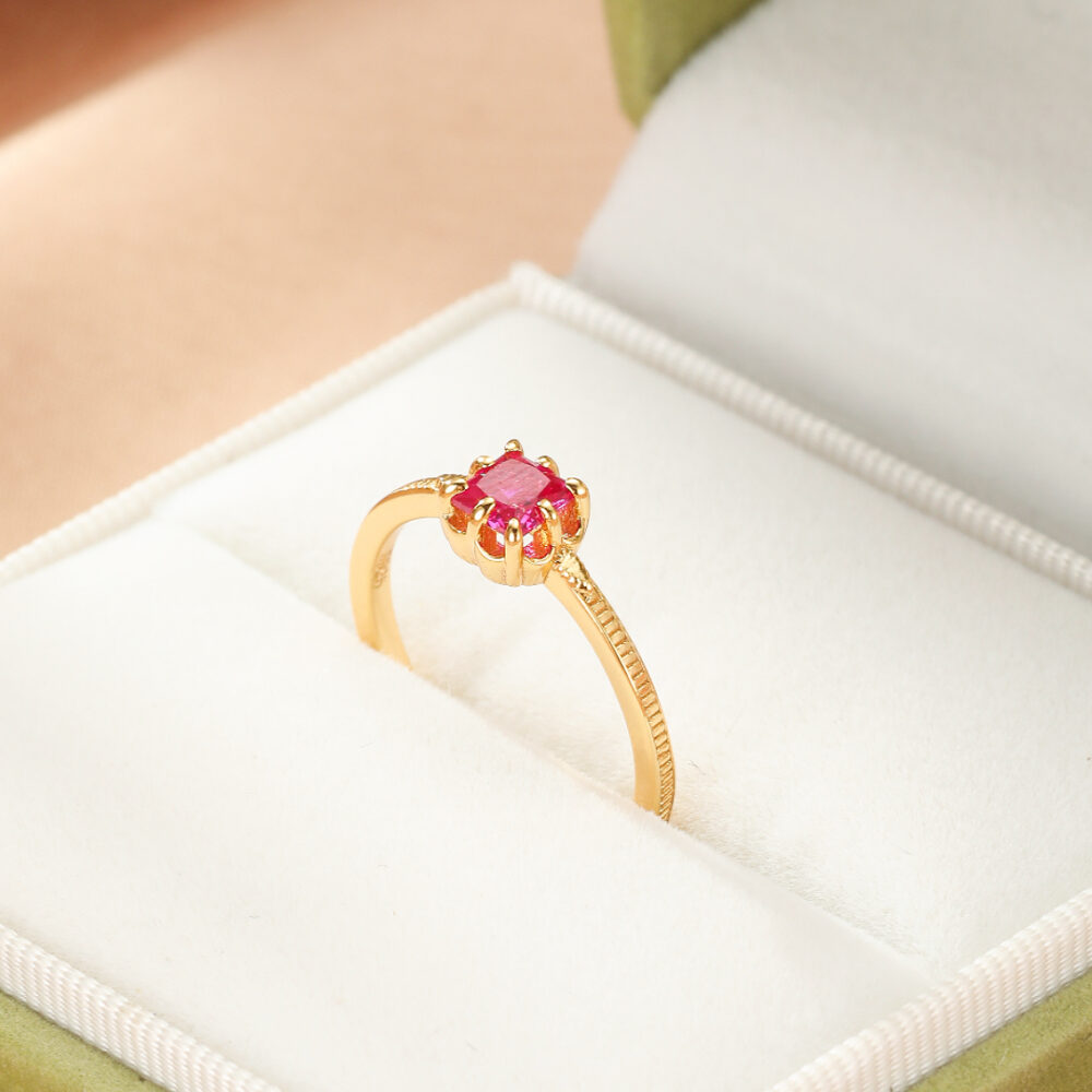 Bague Cornaline – Fleur Royale, Argent Plaqué Or