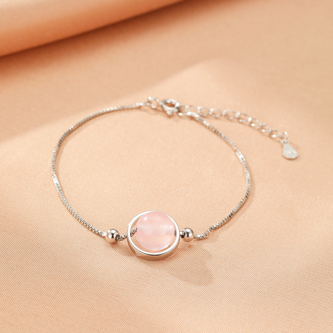 Bracelet Quartz Rose – Orbe Céleste, Argent