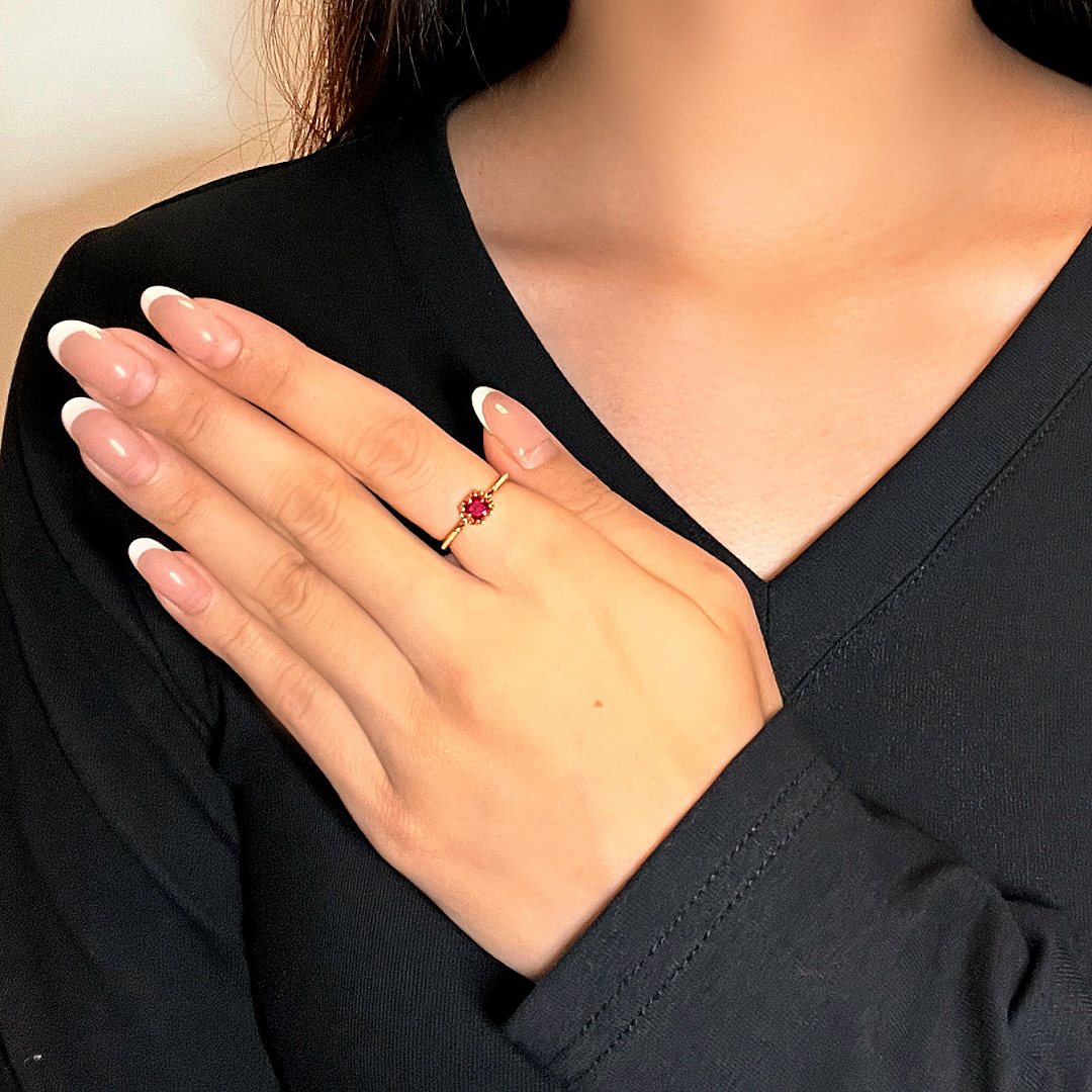 Bague Cornaline – Fleur Royale, Argent Plaqué Or