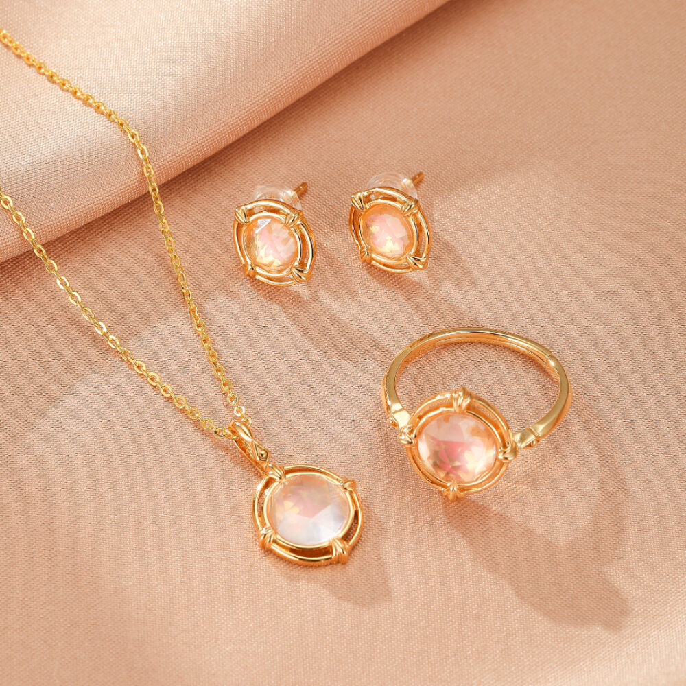 Boucles d'oreilles Quartz Rose – Aura Radieuse, Argent Plaqué Or 10K