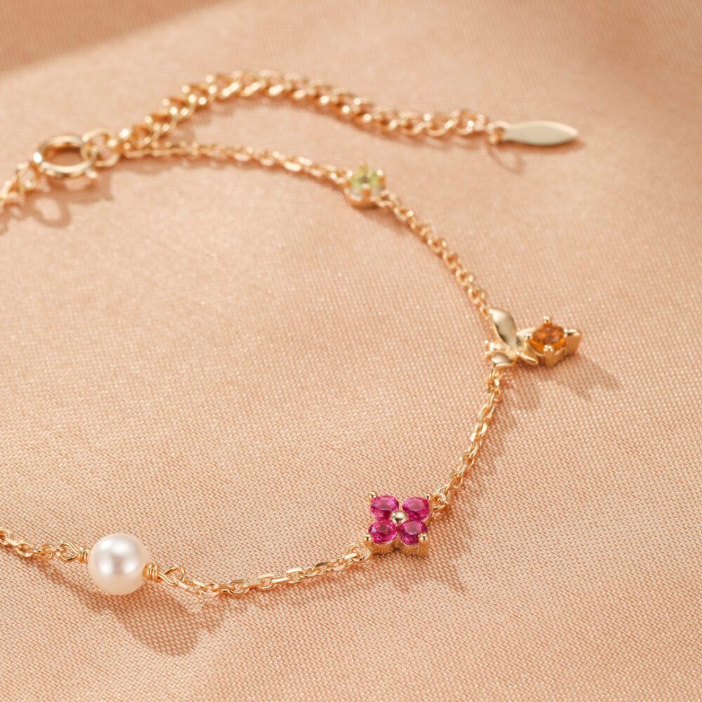 Bracelet Cornaline – Jardin Enchanté, Argent
