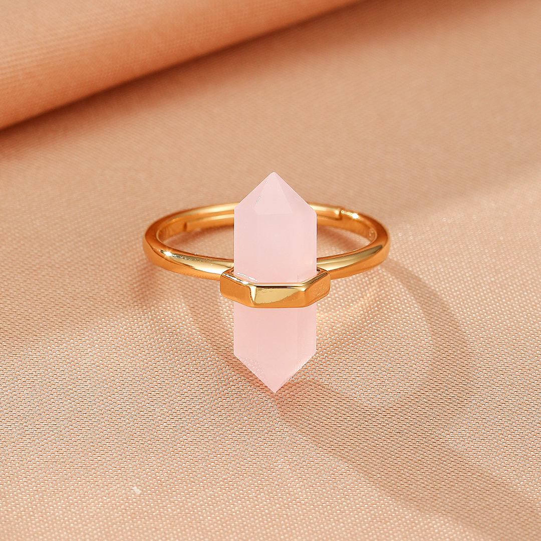 Bague Quartz Rose – Point de Lumière, Argent Plaqué Or 10K