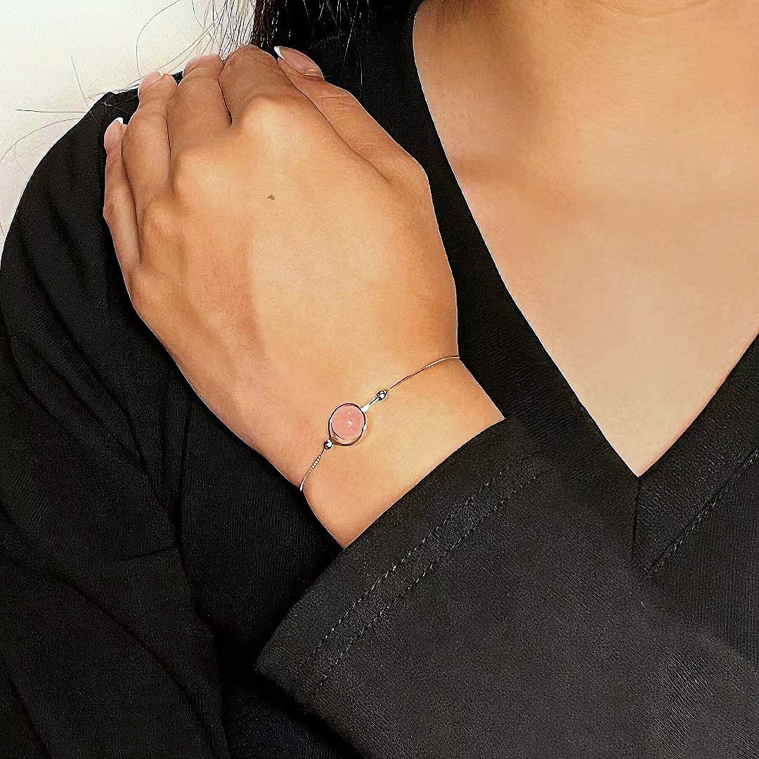Bracelet Quartz Rose – Orbe Céleste, Argent