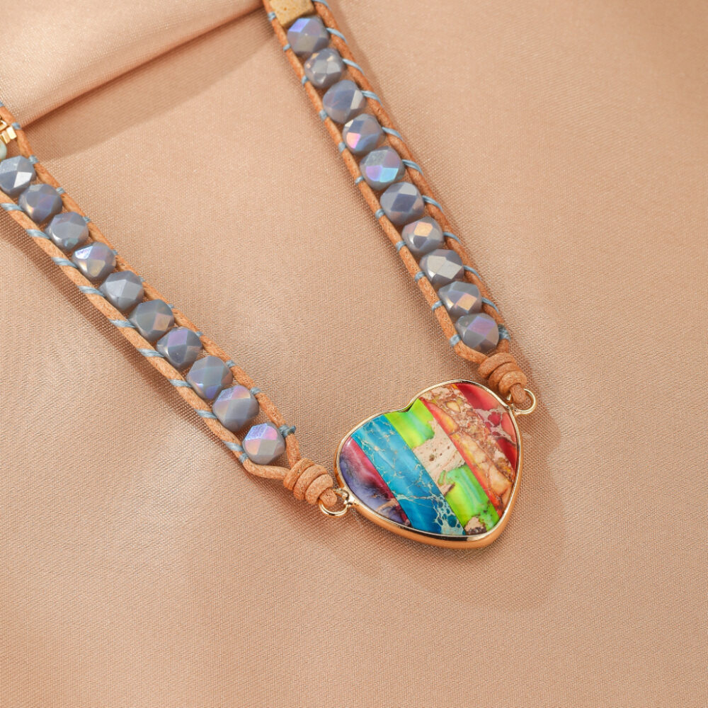 Bracelet Jaspe – Cœur Arc-en-Ciel