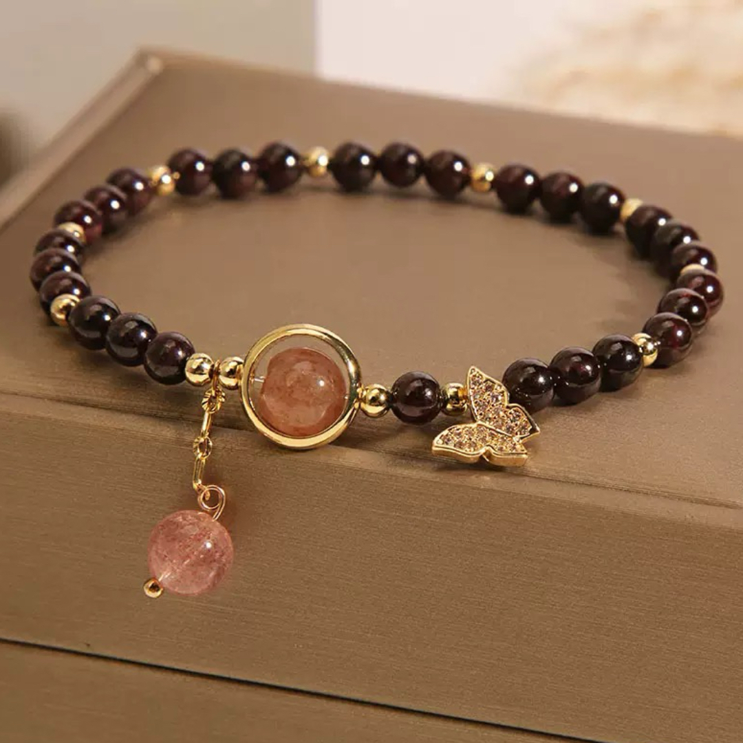 Bracelet Grenat et Quartz Fraise – Grâce Papillon