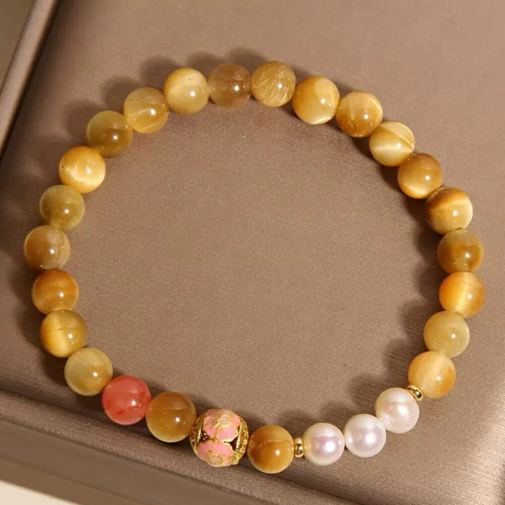 Bracelet Œil de Tigre et Perles – Éclat Impérial