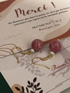Boucles d’Oreilles Rhodonite et Perle – Éclat Rosé, Argent Plaqué Or photo review