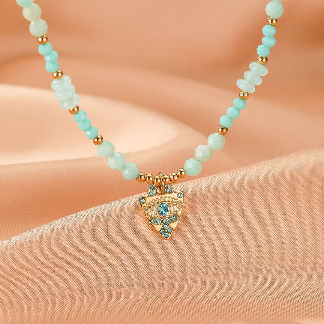Collier Amazonite et Mauvais Œil – Lumière Spirituelle