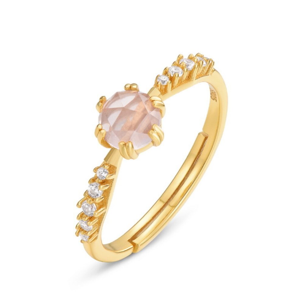 Bague Quartz Rose – Éclat de Tendresse, Argent Plaqué Or 10K
