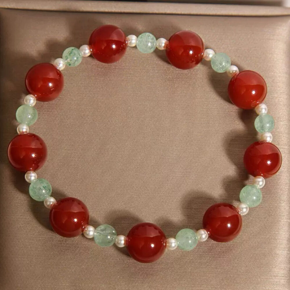 Bracelet Agate Rouge et Quartz Fraise Vert – Éclat Vital