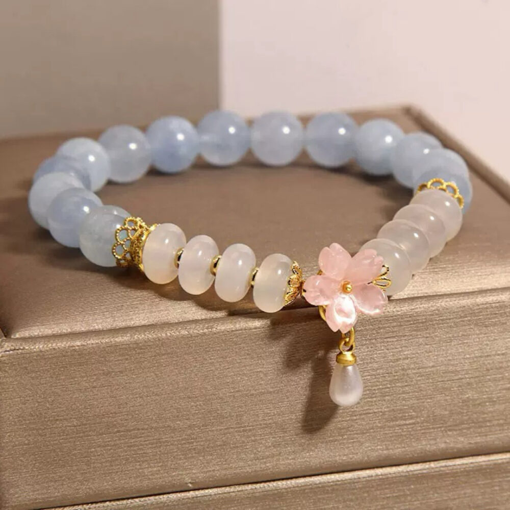 Bracelet Aigue-Marine et Agate – Fleur de Rosée
