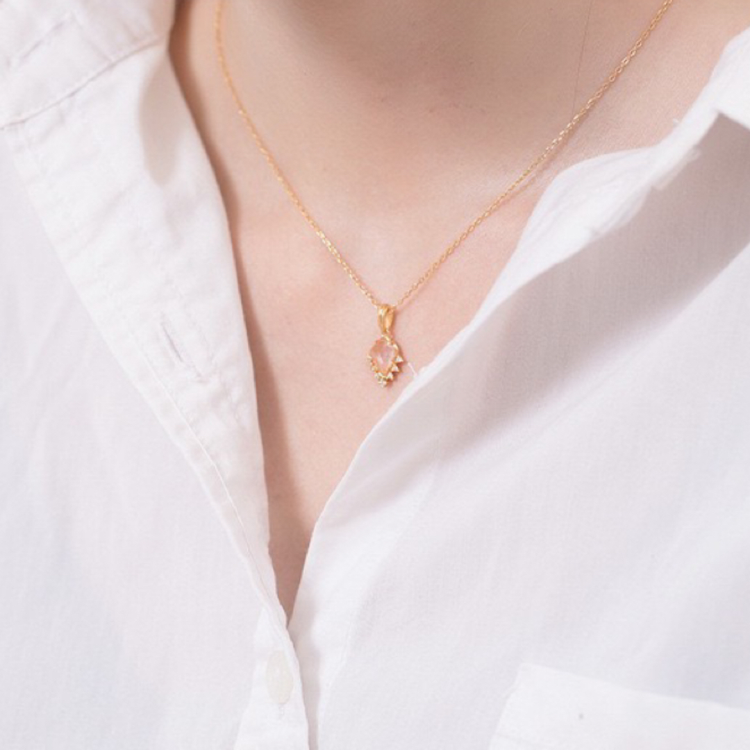 Collier Quartz Rose – Goutte Étoilée, Argent Plaqué Or 9K