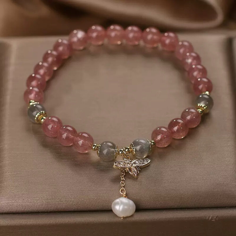 Bracelet Quartz Fraise et Labradorite – Abeille Poétique