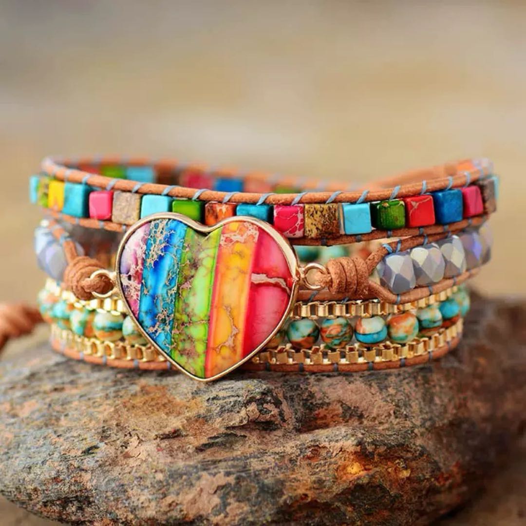 Bracelet Jaspe – Cœur Arc-en-Ciel