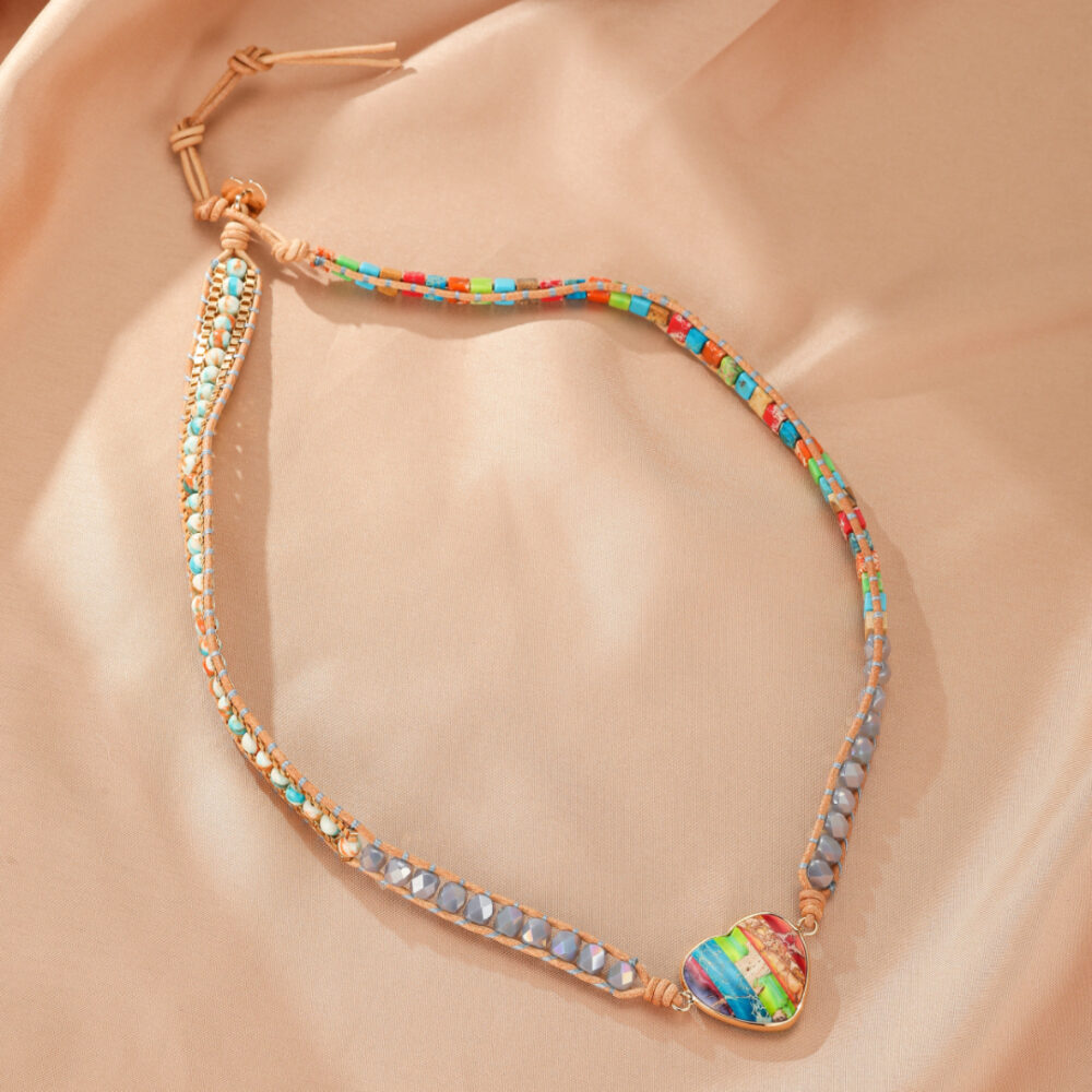 Bracelet Jaspe – Cœur Arc-en-Ciel