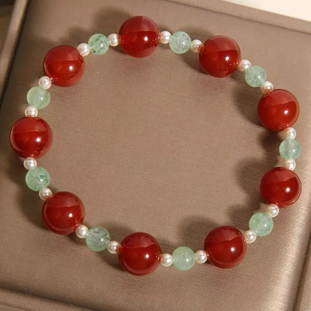Bracelet Agate Rouge et Quartz Fraise Vert – Éclat Vital