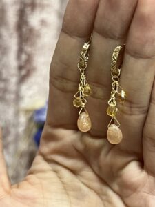 Boucles d'Oreilles Pierre de Soleil et Citrine – Rayons Bohèmes, Argent Plaqué Or photo review