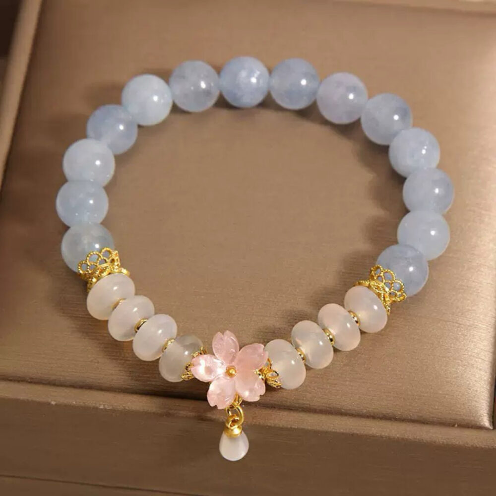 Bracelet Aigue-Marine et Agate – Fleur de Rosée