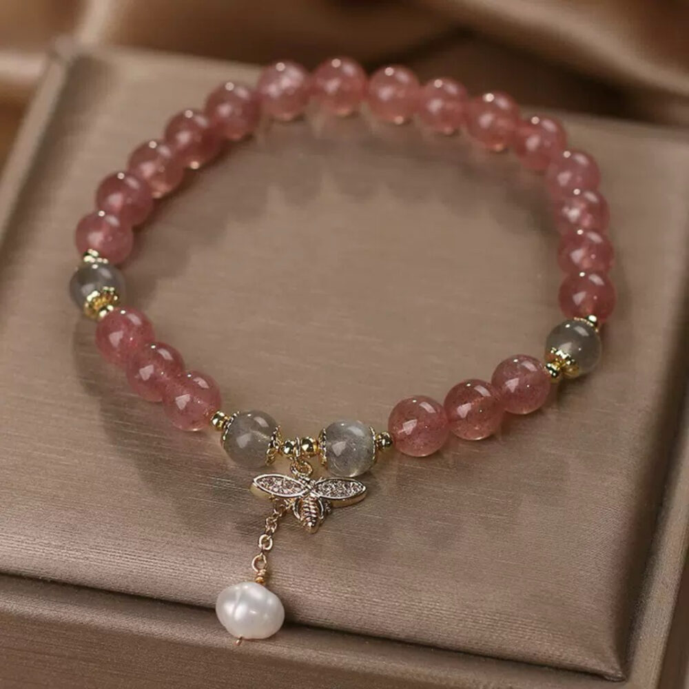 Bracelet Quartz Fraise et Labradorite – Abeille Poétique