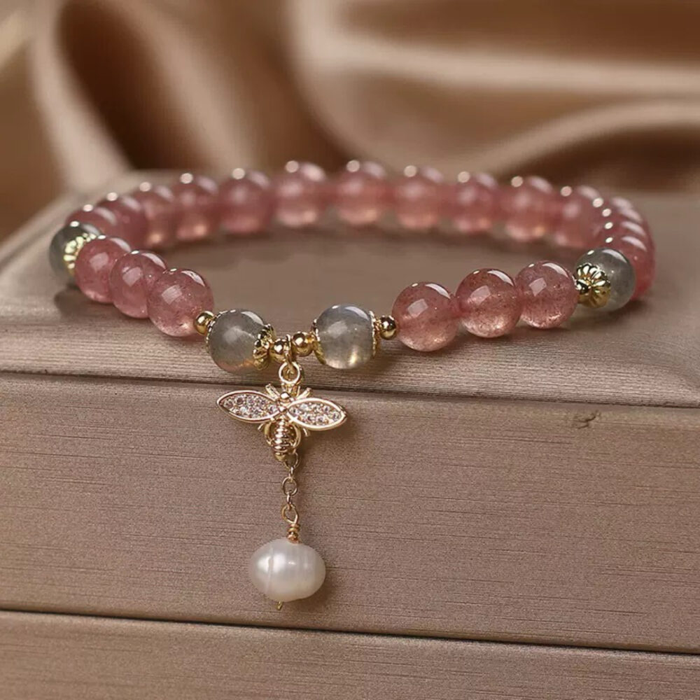 Bracelet Quartz Fraise et Labradorite – Abeille Poétique