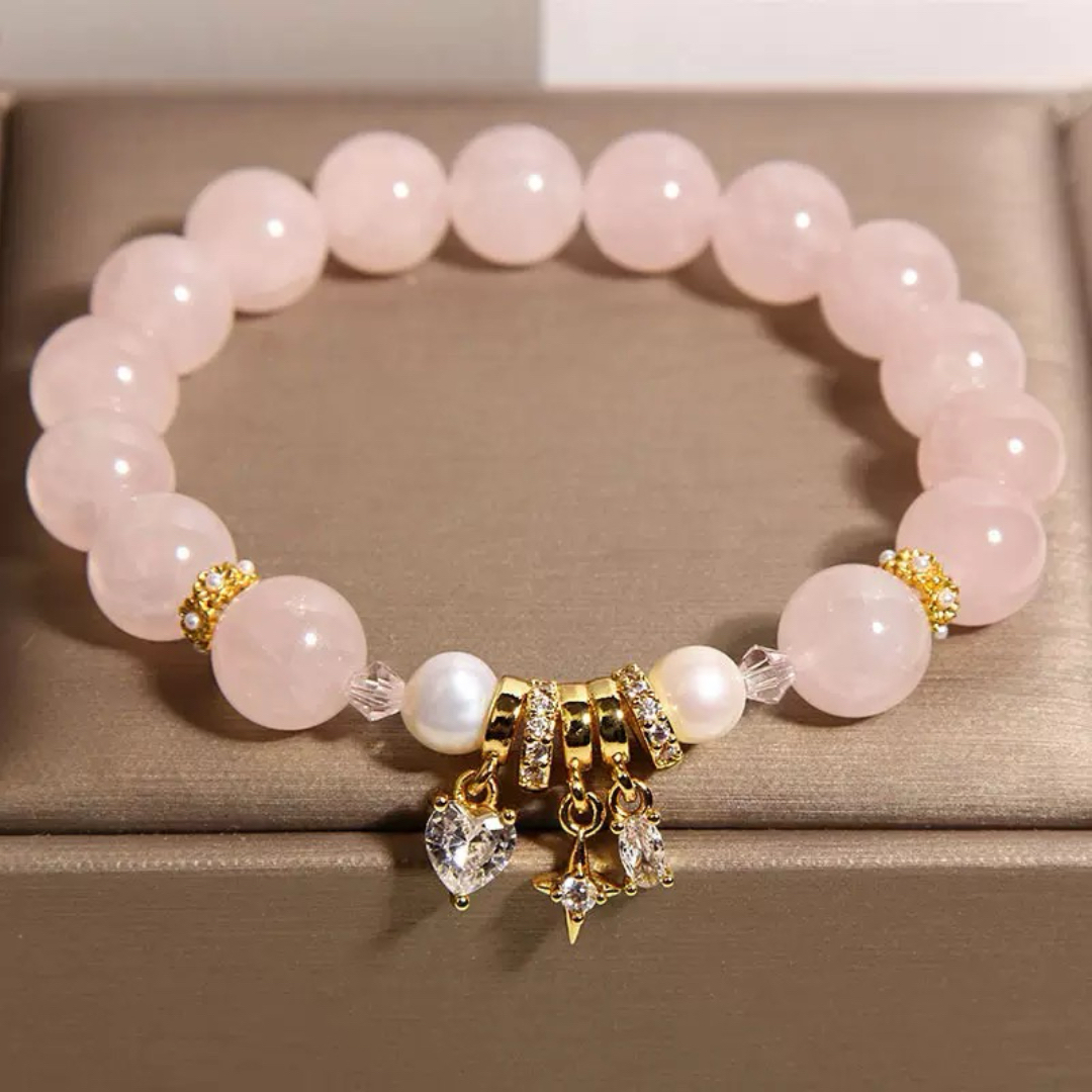 Bracelet Quartz Rose et Perle – Charme de Vénus