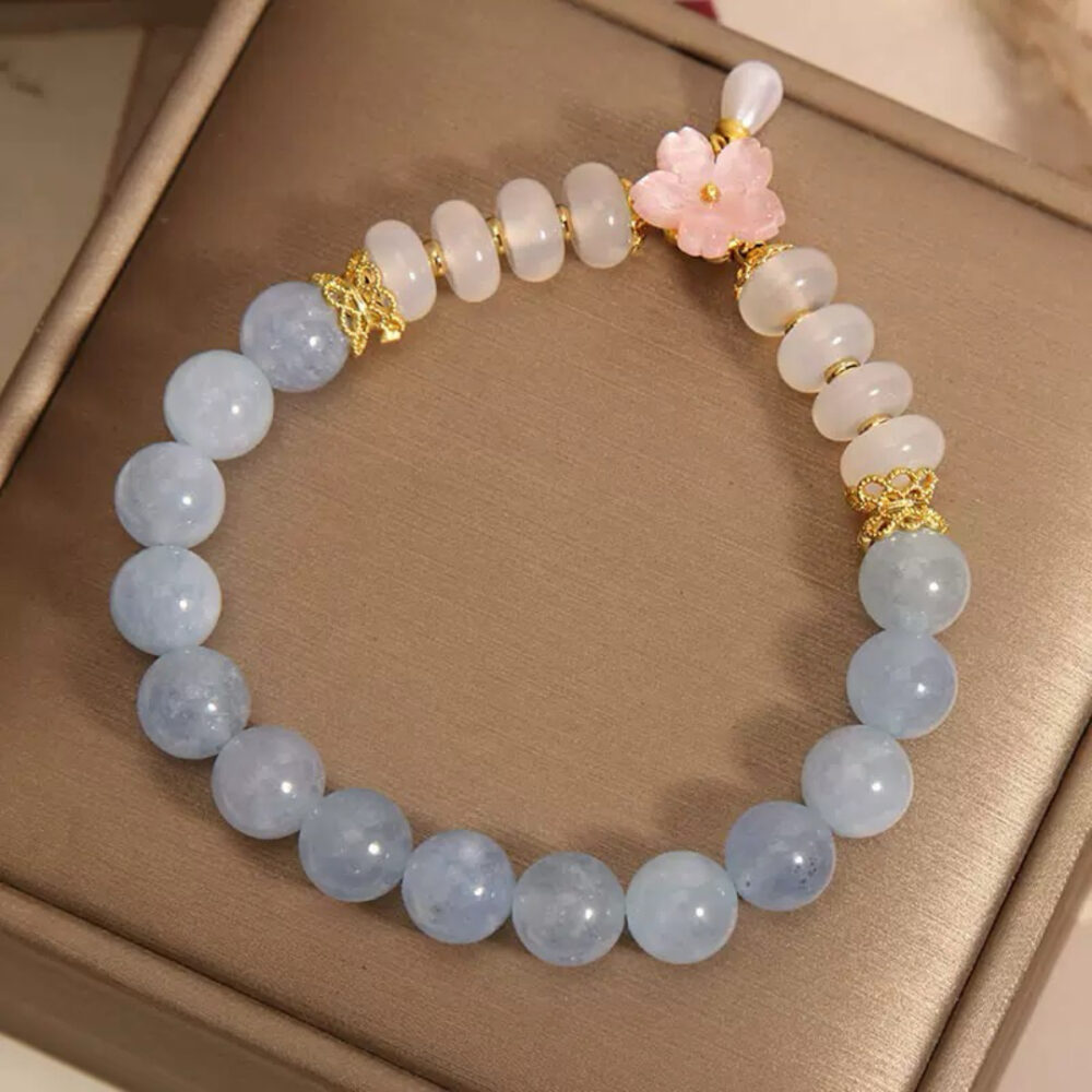 Bracelet Aigue-Marine et Agate – Fleur de Rosée
