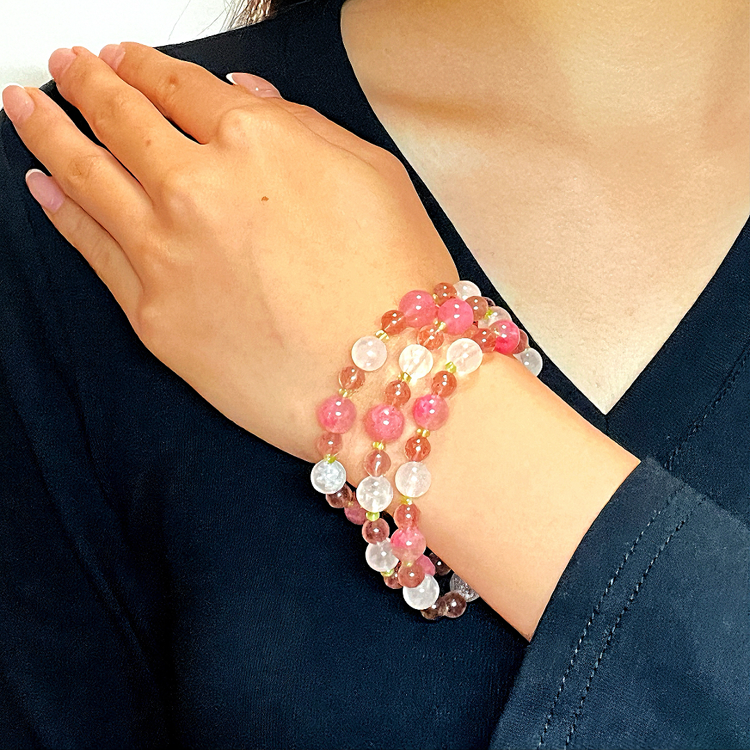 Bracelet Rhodonite et Pierres naturelles – Fleurs de Printemps