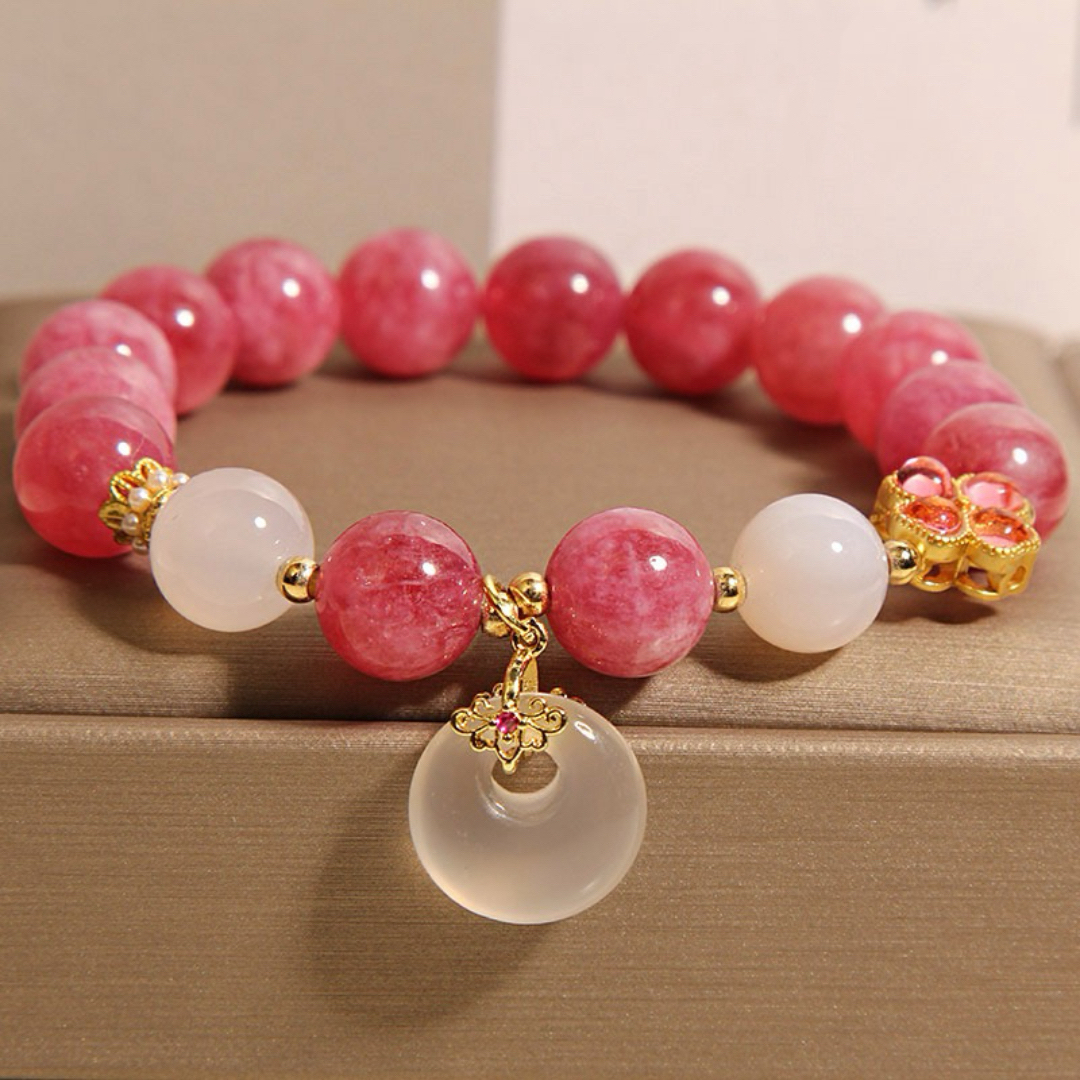 Bracelet Tourmaline Rose et Jade Blanc – Chance Éclatante