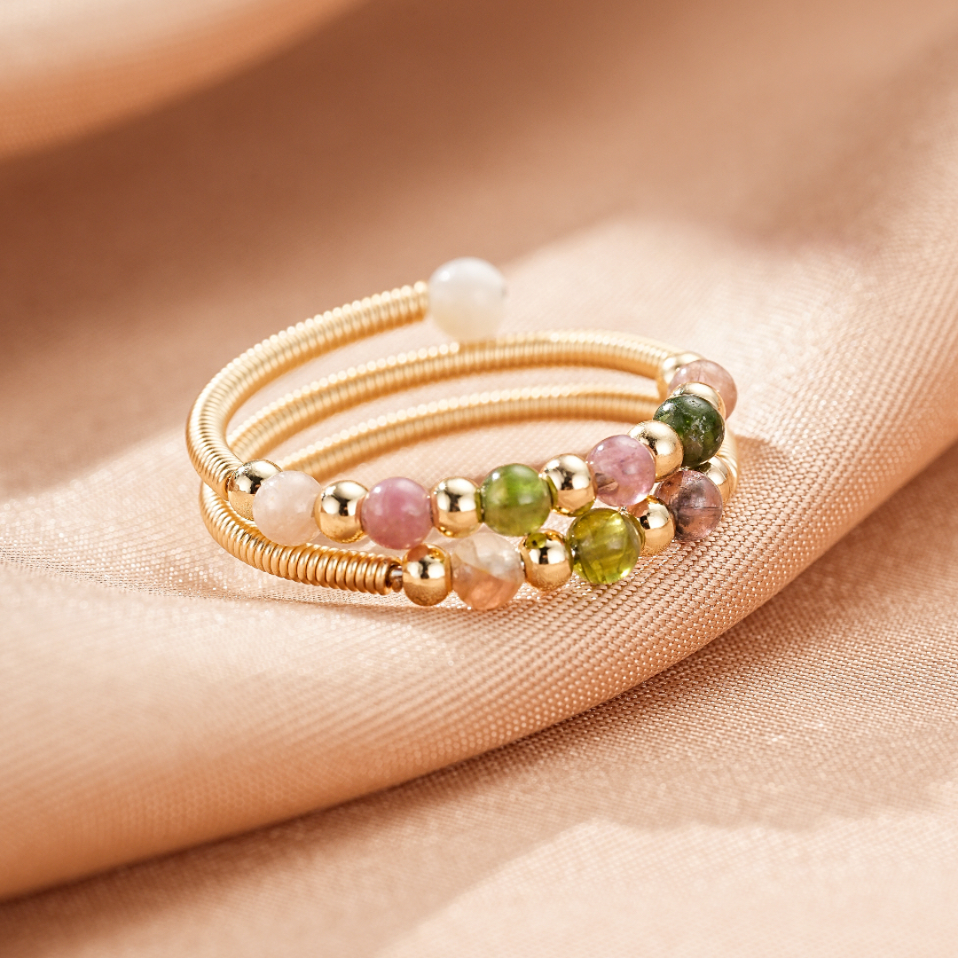 Bague Tourmaline – Harmonie d’Éclats, Argent Plaqué Or 14K
