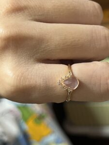 Bague Quartz Rose – Goutte Étoilée, Argent Plaqué Or 9K photo review