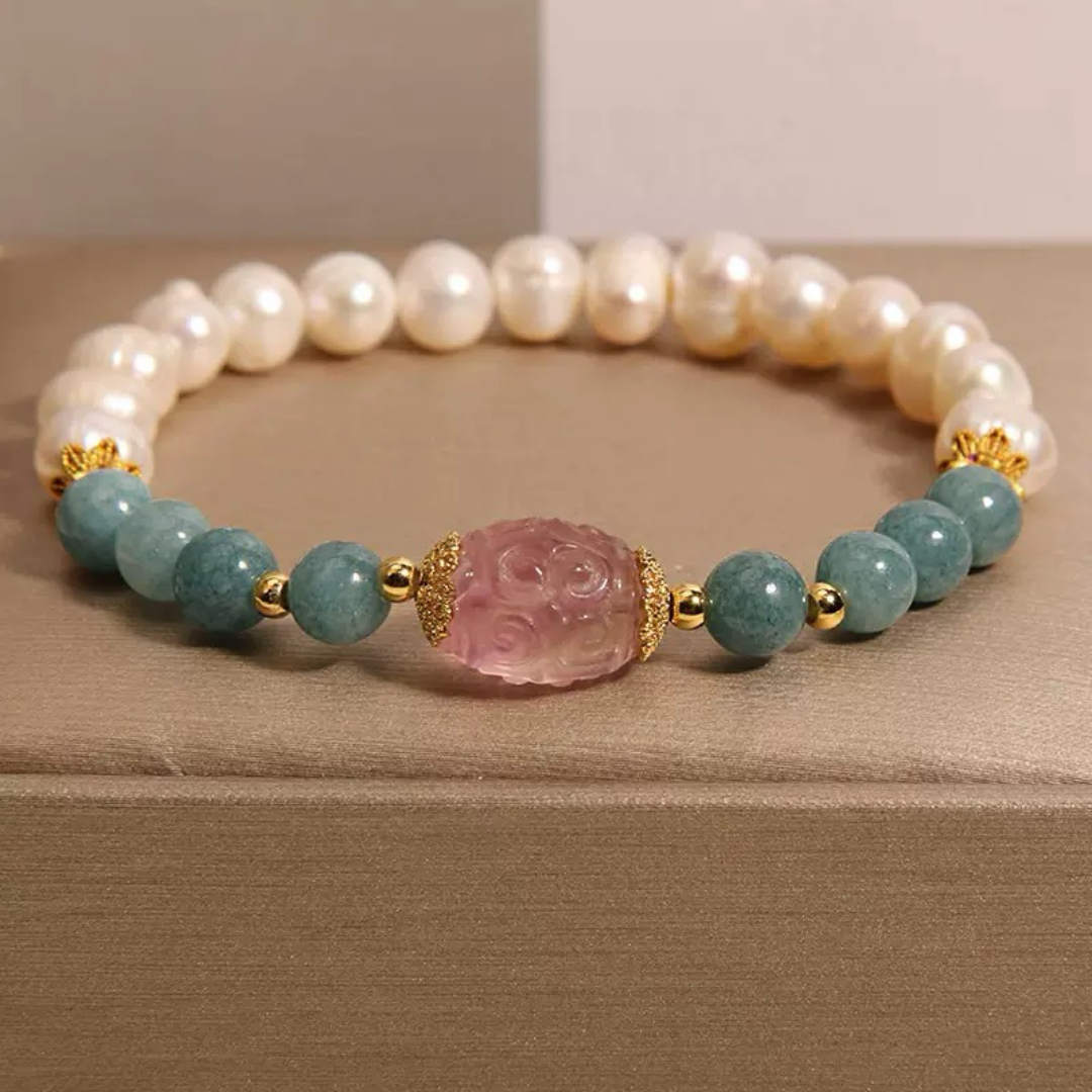 Bracelet Jade, Perle et Fluorite – Sérénité Céleste