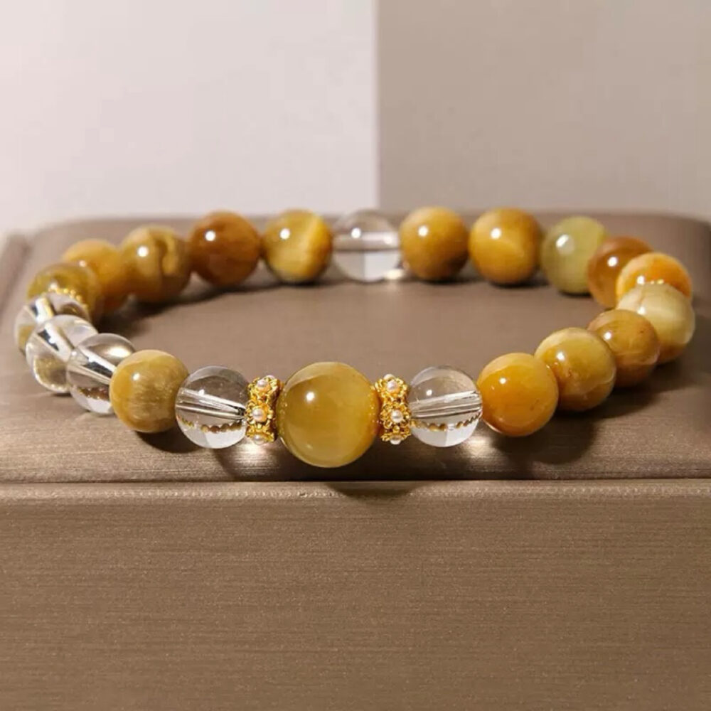 Bracelet Œil de Tigre et Cristal de Roche – Force Féminine