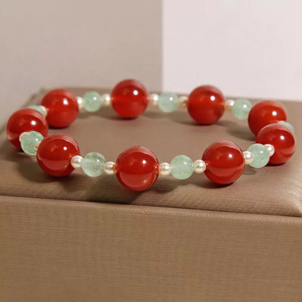Bracelet Agate Rouge et Quartz Fraise Vert – Éclat Vital