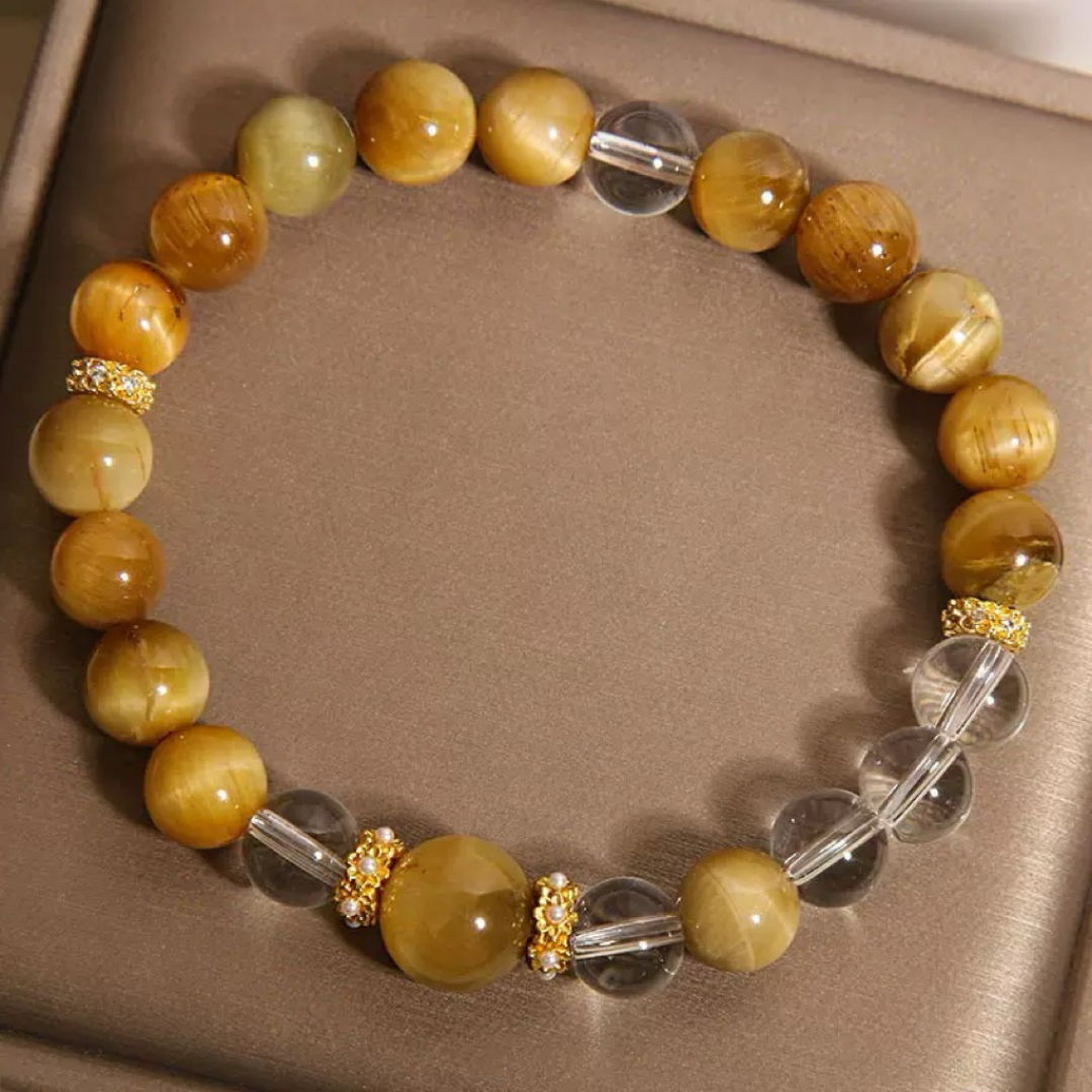 Bracelet Œil de Tigre et Cristal de Roche – Force Féminine
