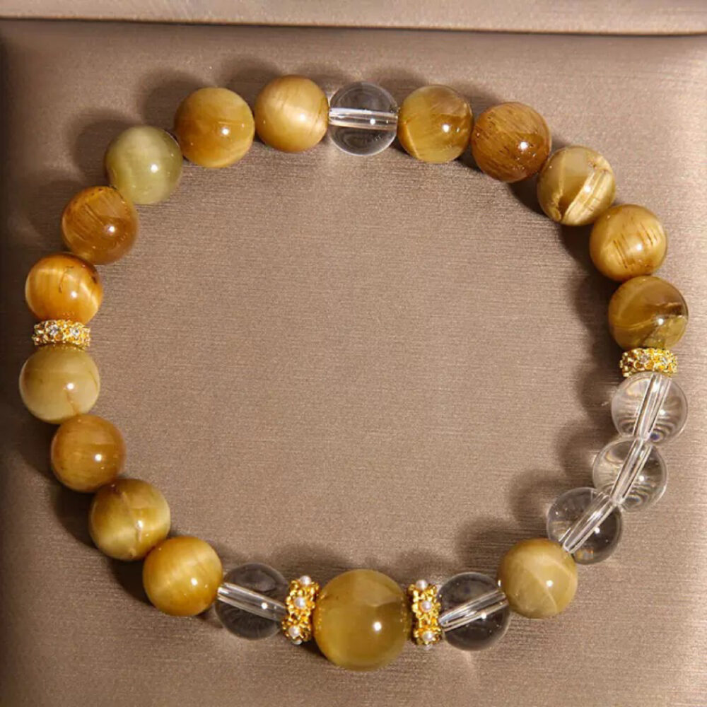 Bracelet Œil de Tigre et Cristal de Roche – Force Féminine