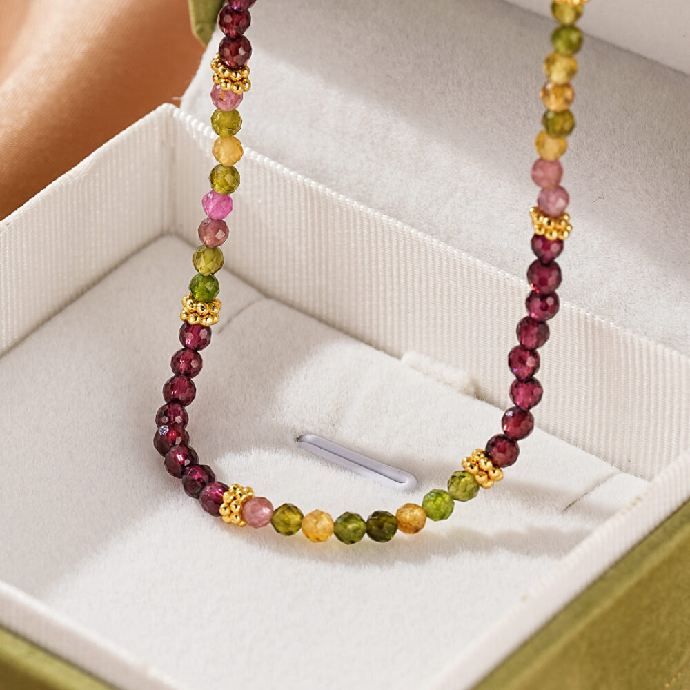 Bijoux Collier Grenat et Tourmaline – Équilibre Chromatique, Argent Plaqué Or