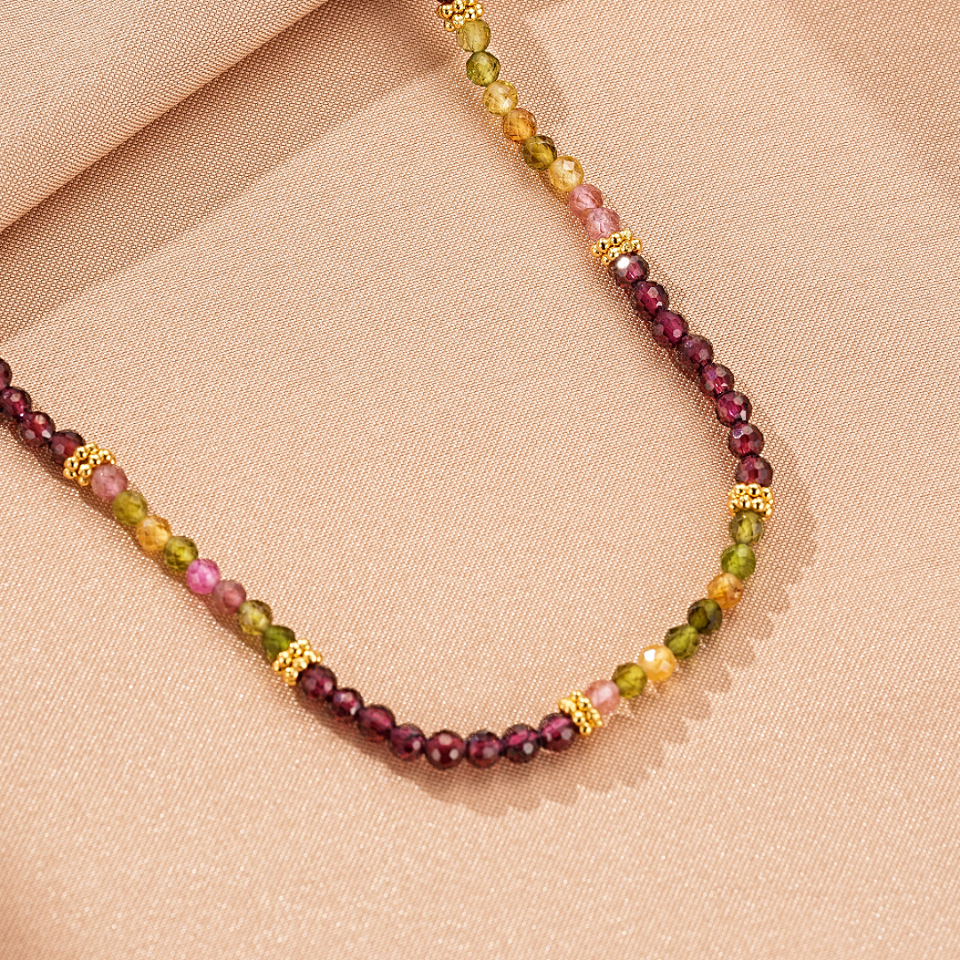 Bijoux Collier Grenat et Tourmaline – Équilibre Chromatique, Argent Plaqué Or