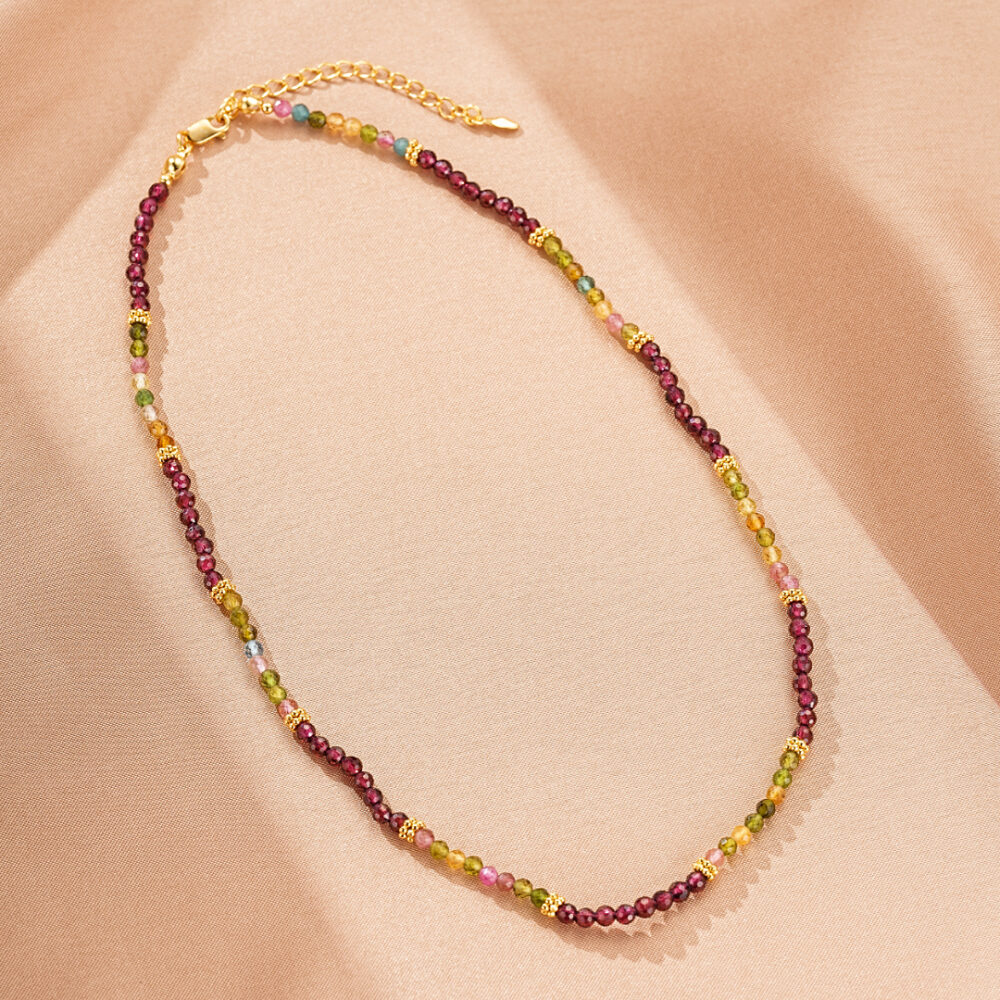 Bijoux Collier Grenat et Tourmaline – Équilibre Chromatique, Argent Plaqué Or