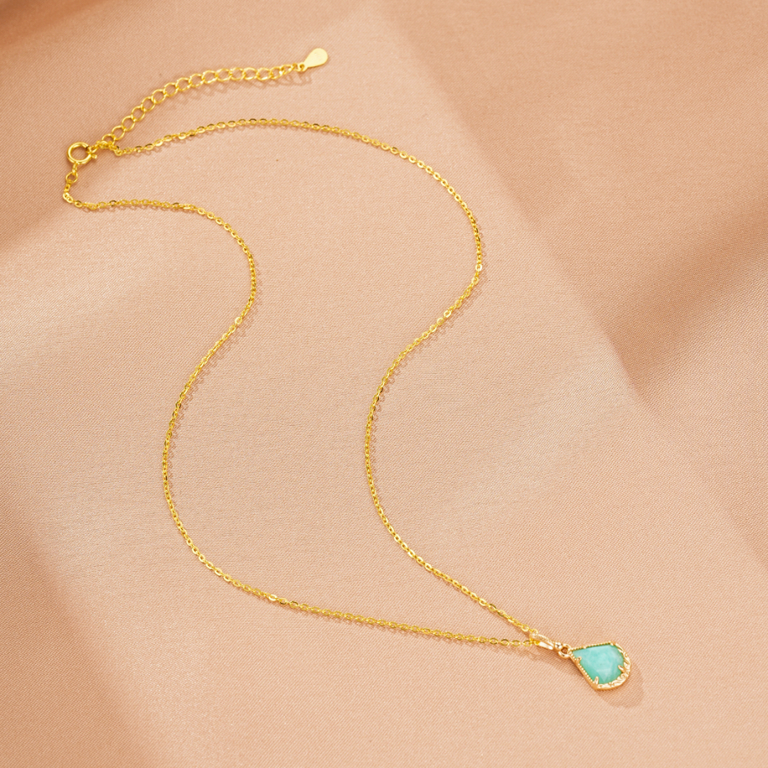 Collier Amazonite – Goutte Impériale, Argent Plaqué Or