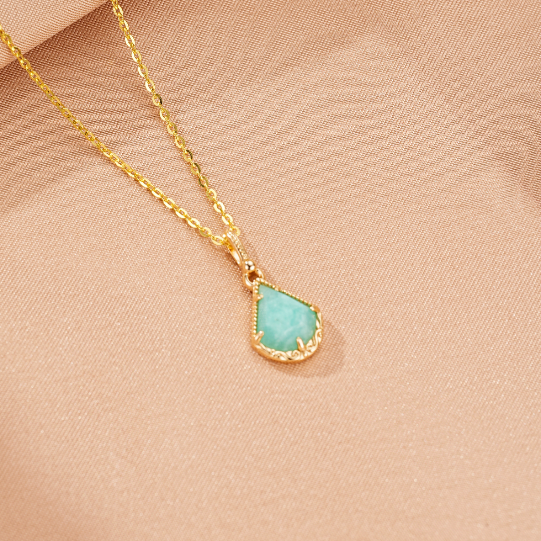 Collier Amazonite – Goutte Impériale, Argent Plaqué Or