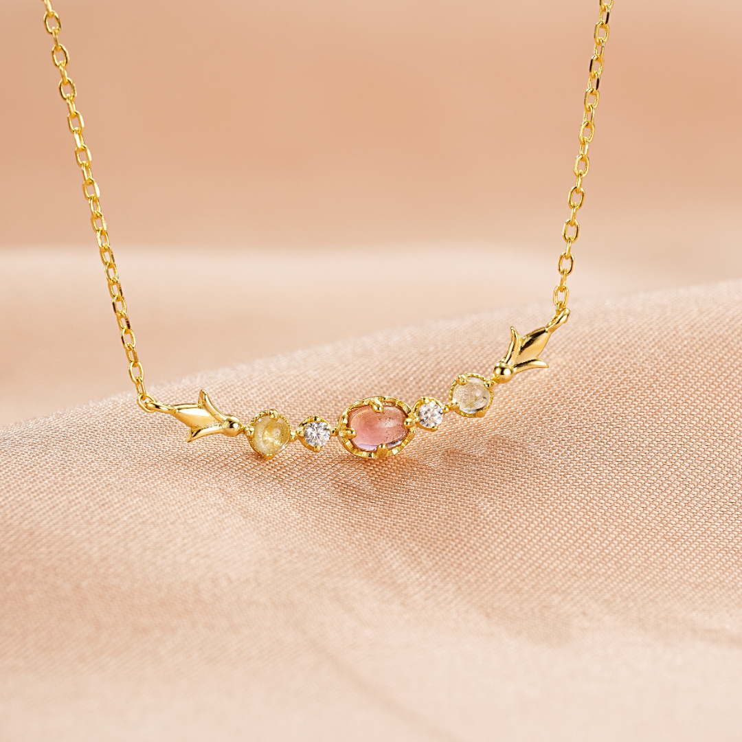 Collier Tourmaline et Topaze – Élixir de Lumière, Argent Plaqué Or 18K