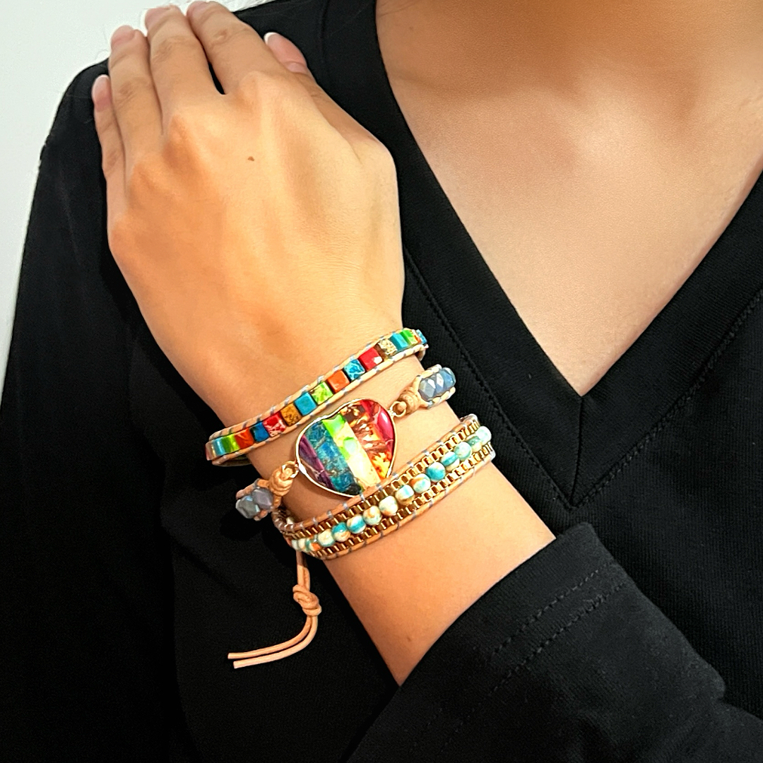 Bracelet Jaspe – Cœur Arc-en-Ciel