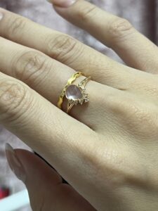 Bague Quartz Rose – Goutte Étoilée, Argent Plaqué Or 9K photo review